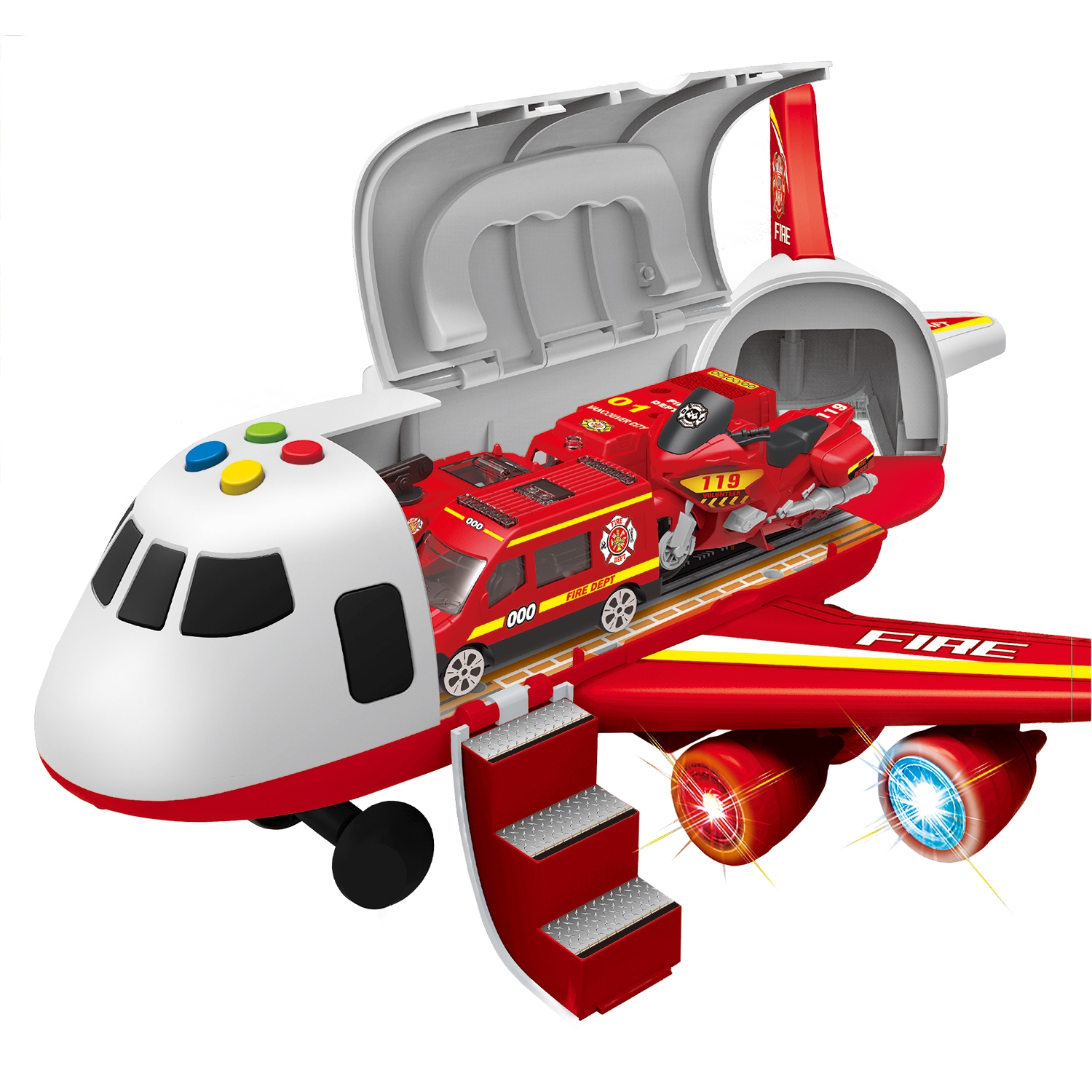 Игрушечный самолет с машинками 1:64 «Fire» 660-A309 / дым, звук, свет