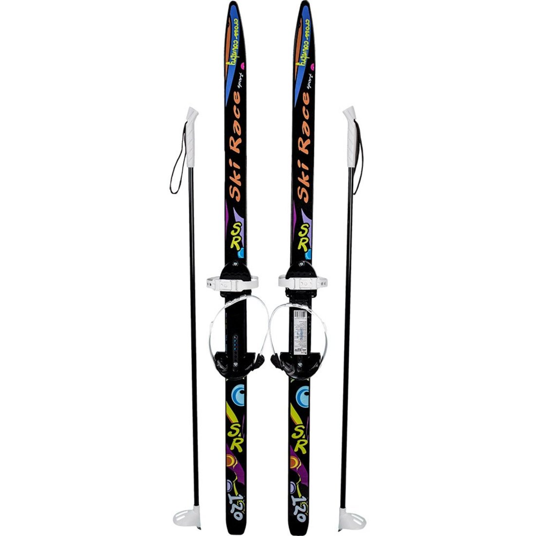 Лыжи подростковые Ski Race с палками стеклопластик, унив.крепление, (120/95)