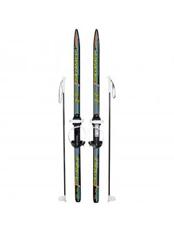 Лыжи подростковые Ski Race с палками стеклопластик, унив.крепление, (140/105)