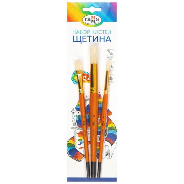 Кисти Гамма Классические набор 3шт., щетина, круглые 7,12, плоская 12