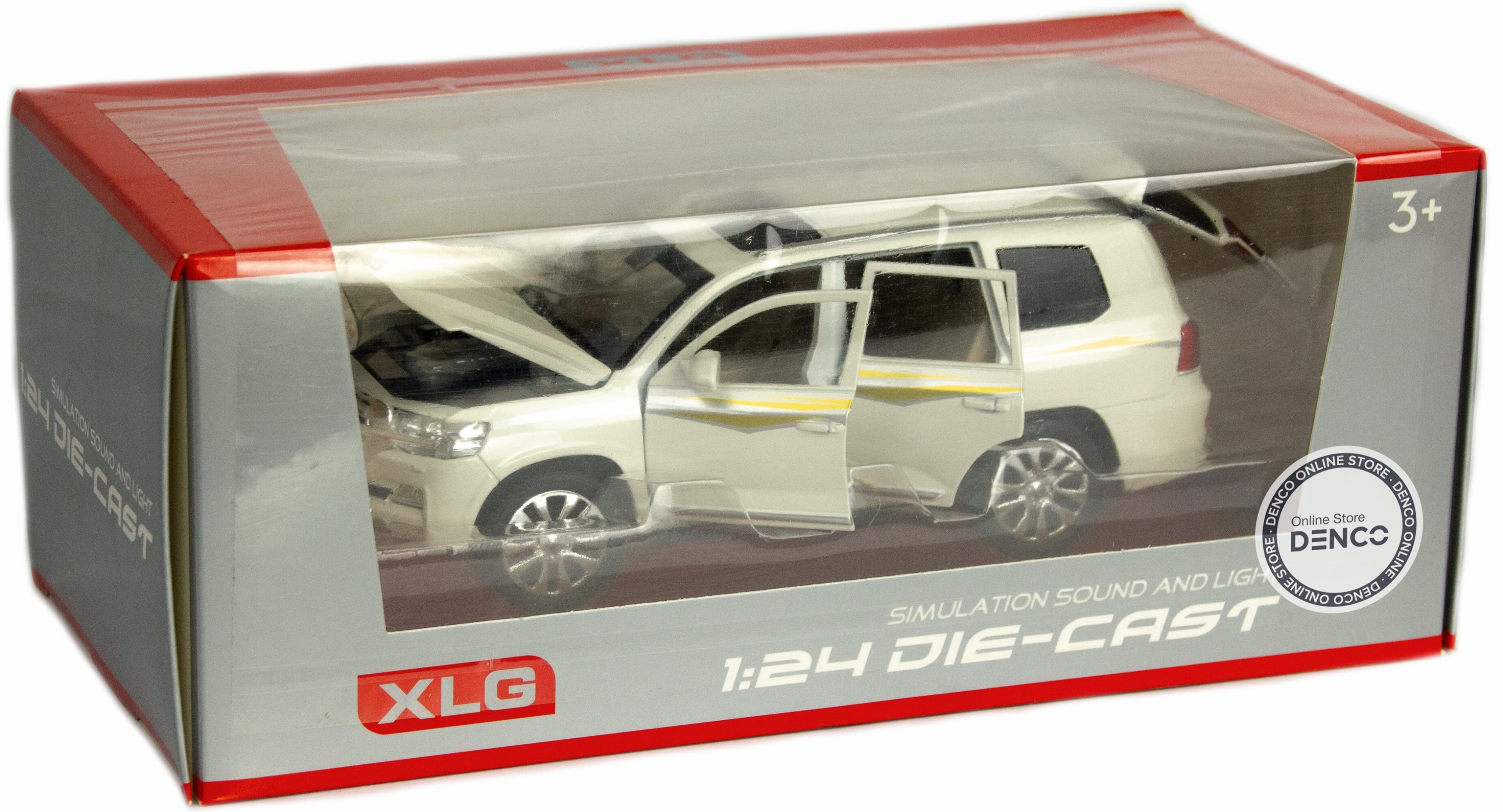 Металлическая машинка XLG 1:24 «Toyota Land Cruiser 200» 20 см. M923W-1 инерционная, свет, звук в коробке / Белый