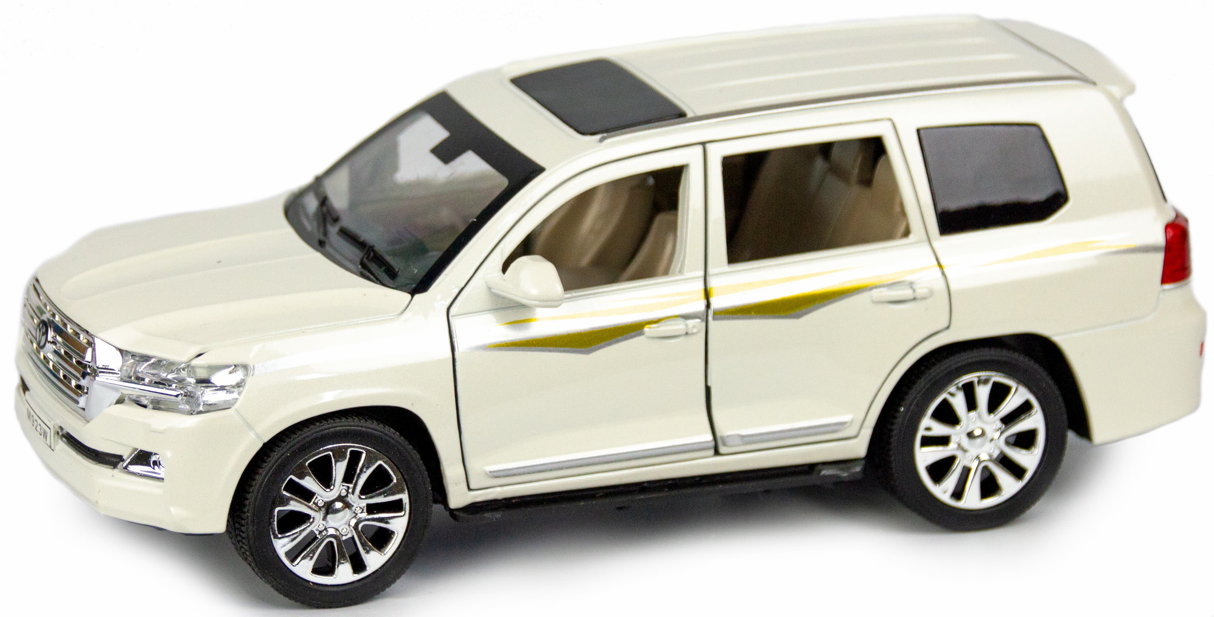 Металлическая машинка XLG 1:24 «Toyota Land Cruiser 200» 20 см. M923W-1 инерционная, свет, звук в коробке / Белый
