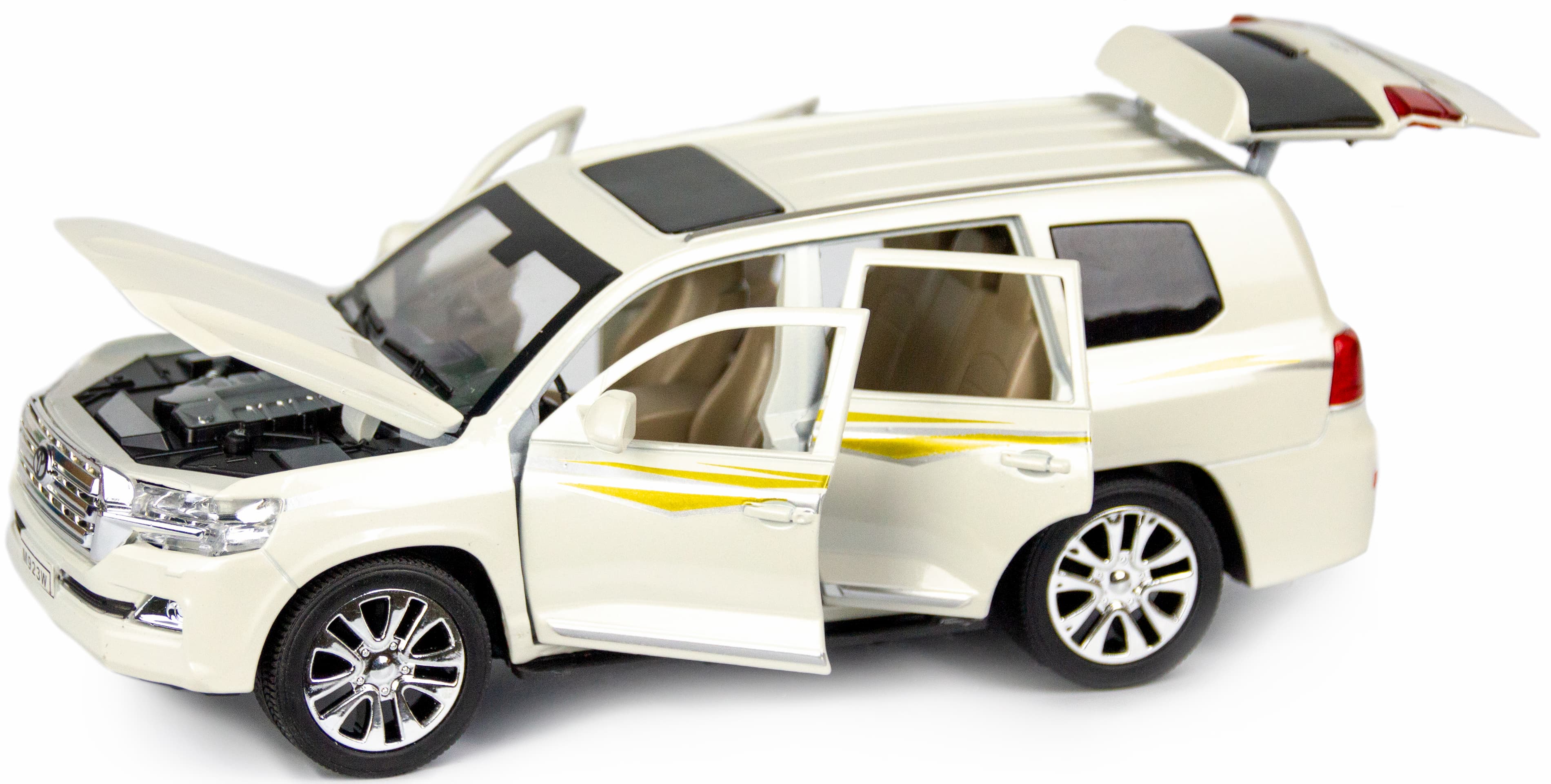 Металлическая машинка XLG 1:24 «Toyota Land Cruiser 200» 20 см. M923W-1 инерционная, свет, звук в коробке / Белый