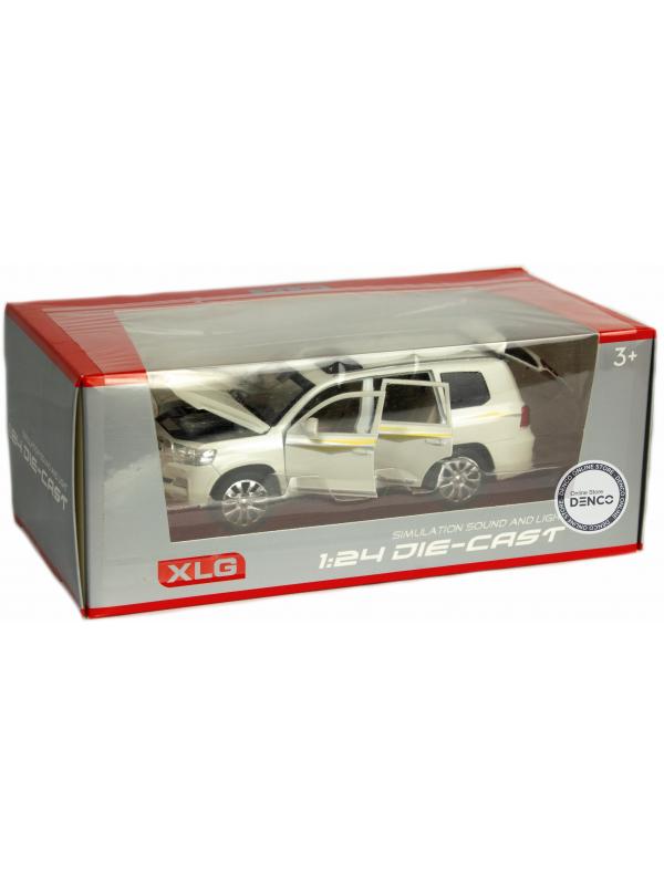 Металлическая машинка XLG 1:24 «Toyota Land Cruiser 200» 20 см. M923W-1 инерционная, свет, звук в коробке / Белый