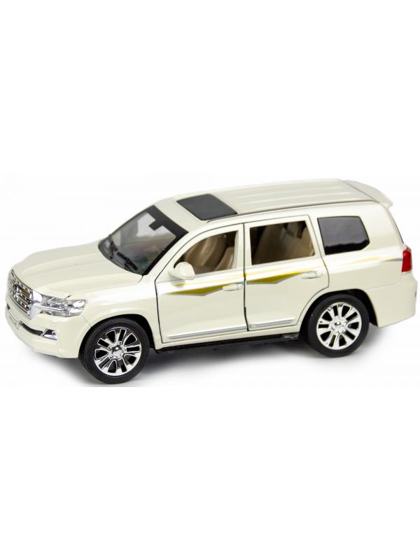 Металлическая машинка XLG 1:24 «Toyota Land Cruiser 200» 20 см. M923W-1 инерционная, свет, звук в коробке / Белый
