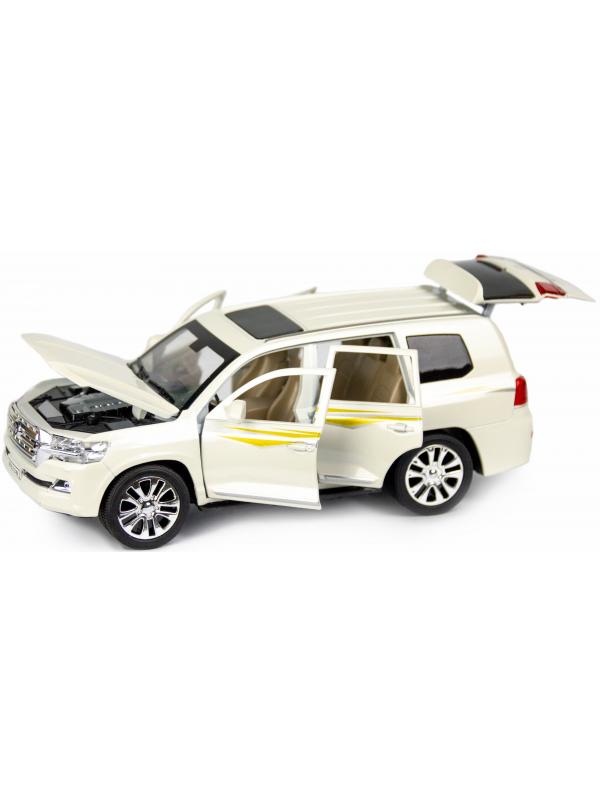 Металлическая машинка XLG 1:24 «Toyota Land Cruiser 200» 20 см. M923W-1 инерционная, свет, звук в коробке / Белый