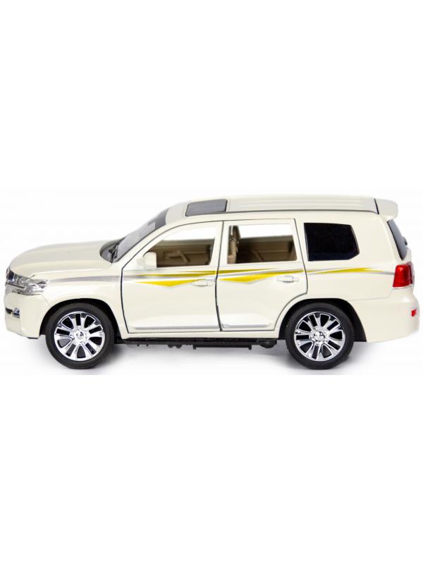 Металлическая машинка XLG 1:24 «Toyota Land Cruiser 200» 20 см. M923W-1 инерционная, свет, звук в коробке / Белый