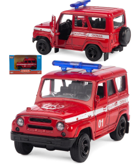 Металлическая машинка Play Smart 1:50 «Джип УАЗ Hunter Пожарная охрана» 10 см. 6401-D Автопарк, инерционная