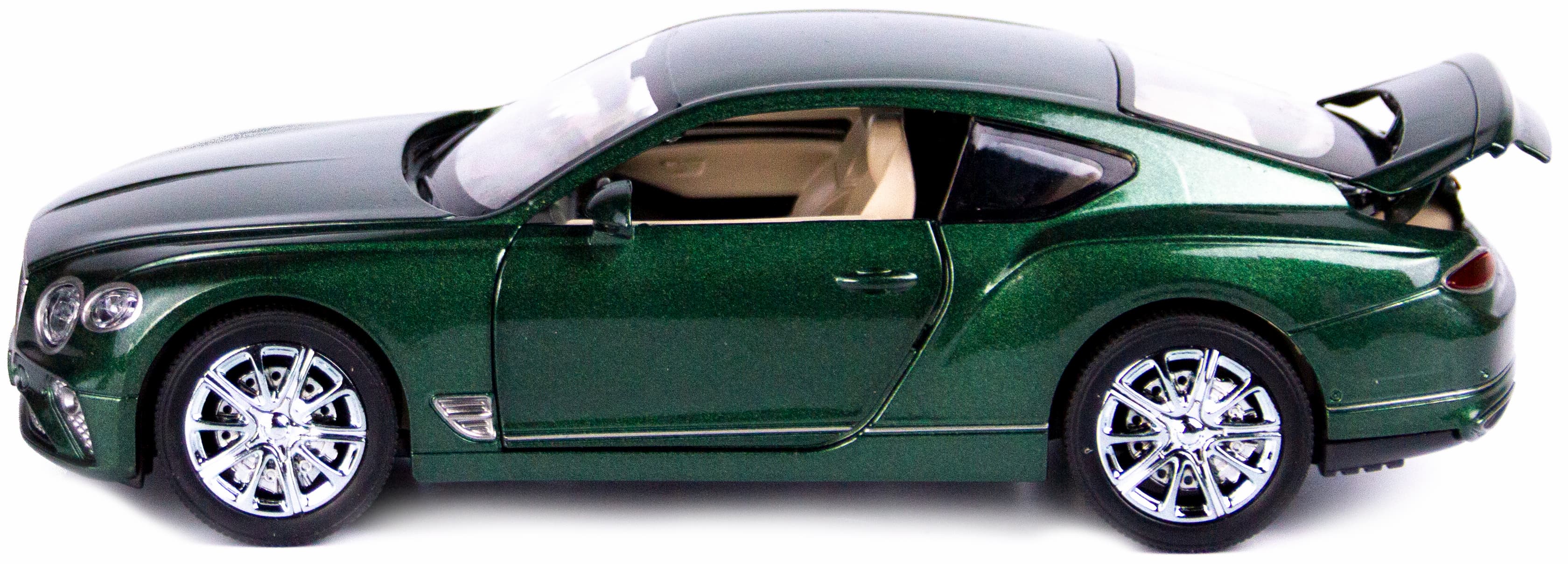 Машинка металлическая XLG 1:24 «Bentley Continental GT» M929J 20 см. инерционная, свет, звук / Зеленый