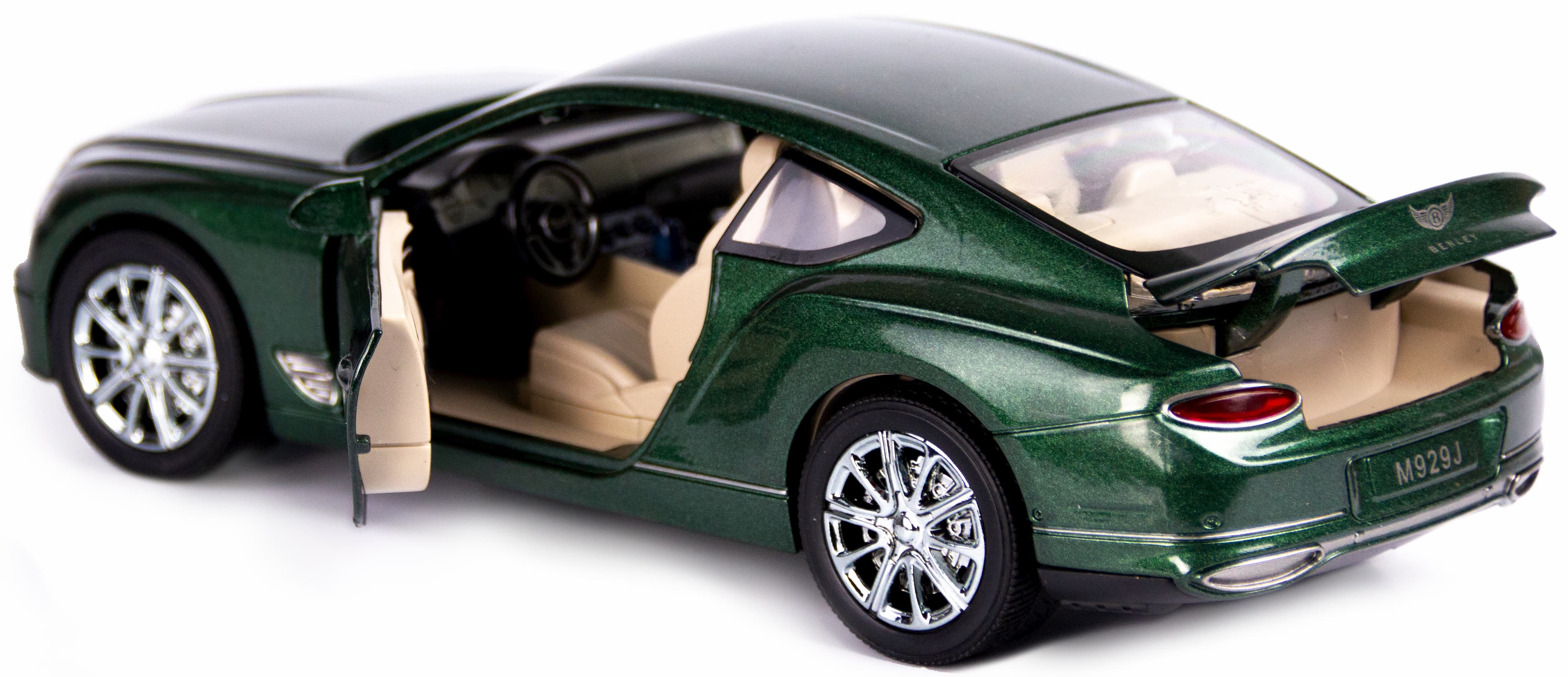 Машинка металлическая XLG 1:24 «Bentley Continental GT» M929J 20 см. инерционная, свет, звук / Зеленый