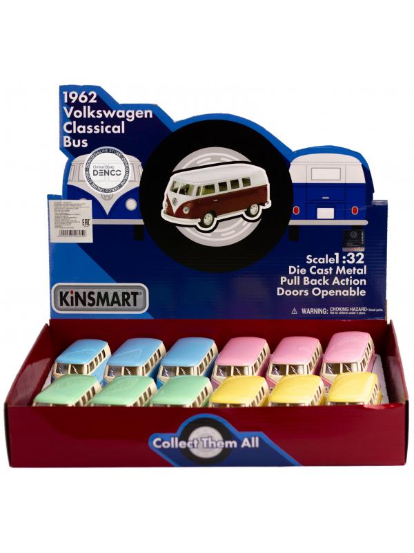Металлическая машинка Kinsmart 1:32 «1962 Volkswagen Classical Bus (Пастельные цвета)» KT5060DY инерционная / Розовый
