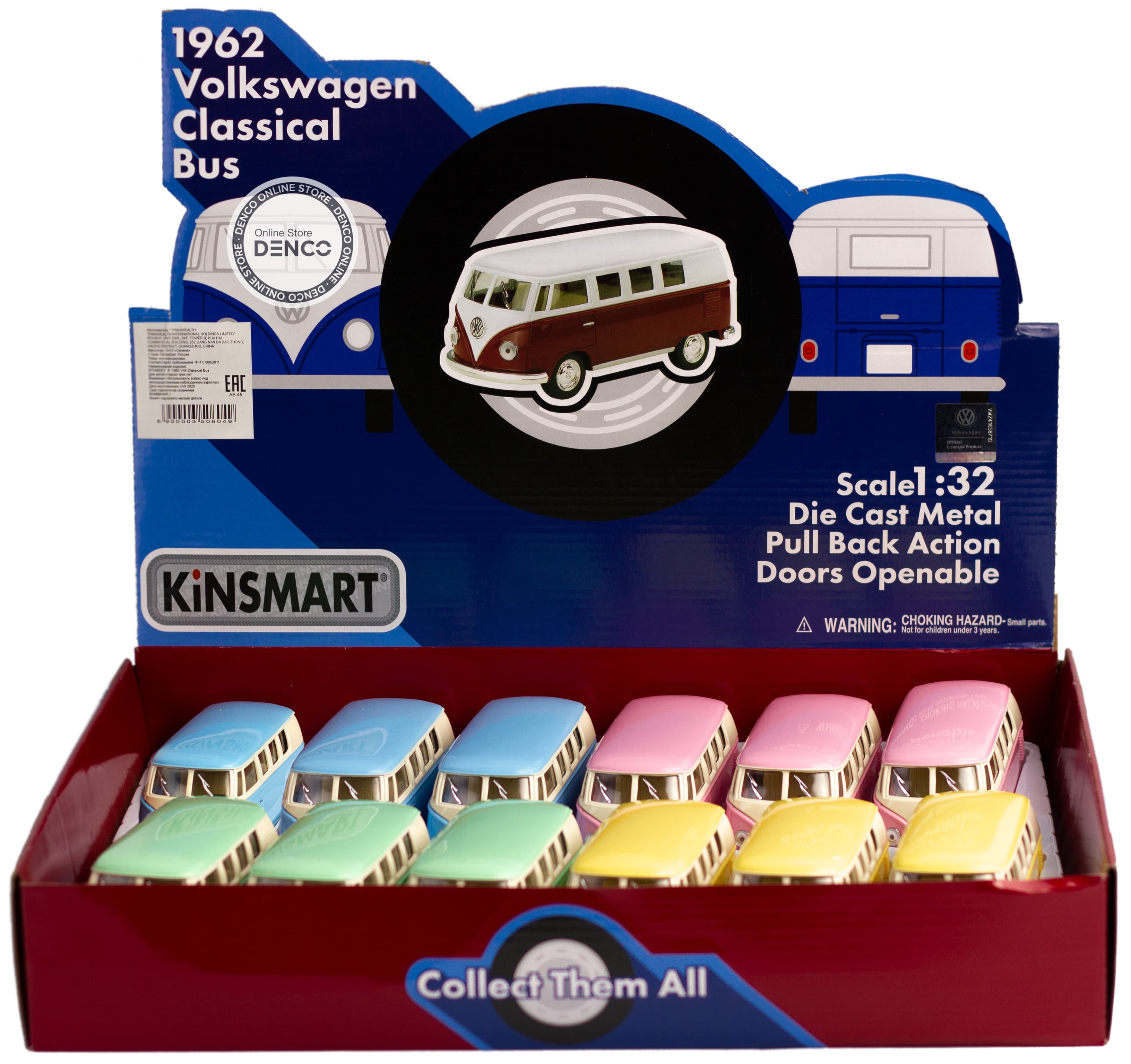 Металлическая машинка Kinsmart 1:32 «1962 Volkswagen Classical Bus (Пастельные цвета)» KT5060DY инерционная / Зеленый