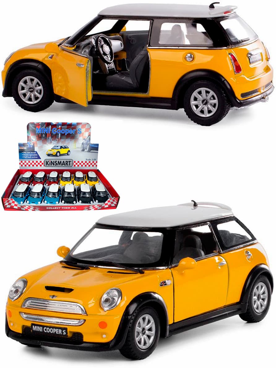 Металлическая машинка Kinsmart 1:28 «Mini Cooper S» KT5059D инерционная / Желтый