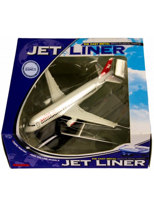 Металлическая модель самолета Jet Liner «Boeing / Airbus Swiss» 13 см. 8511312B  / Бело-красный