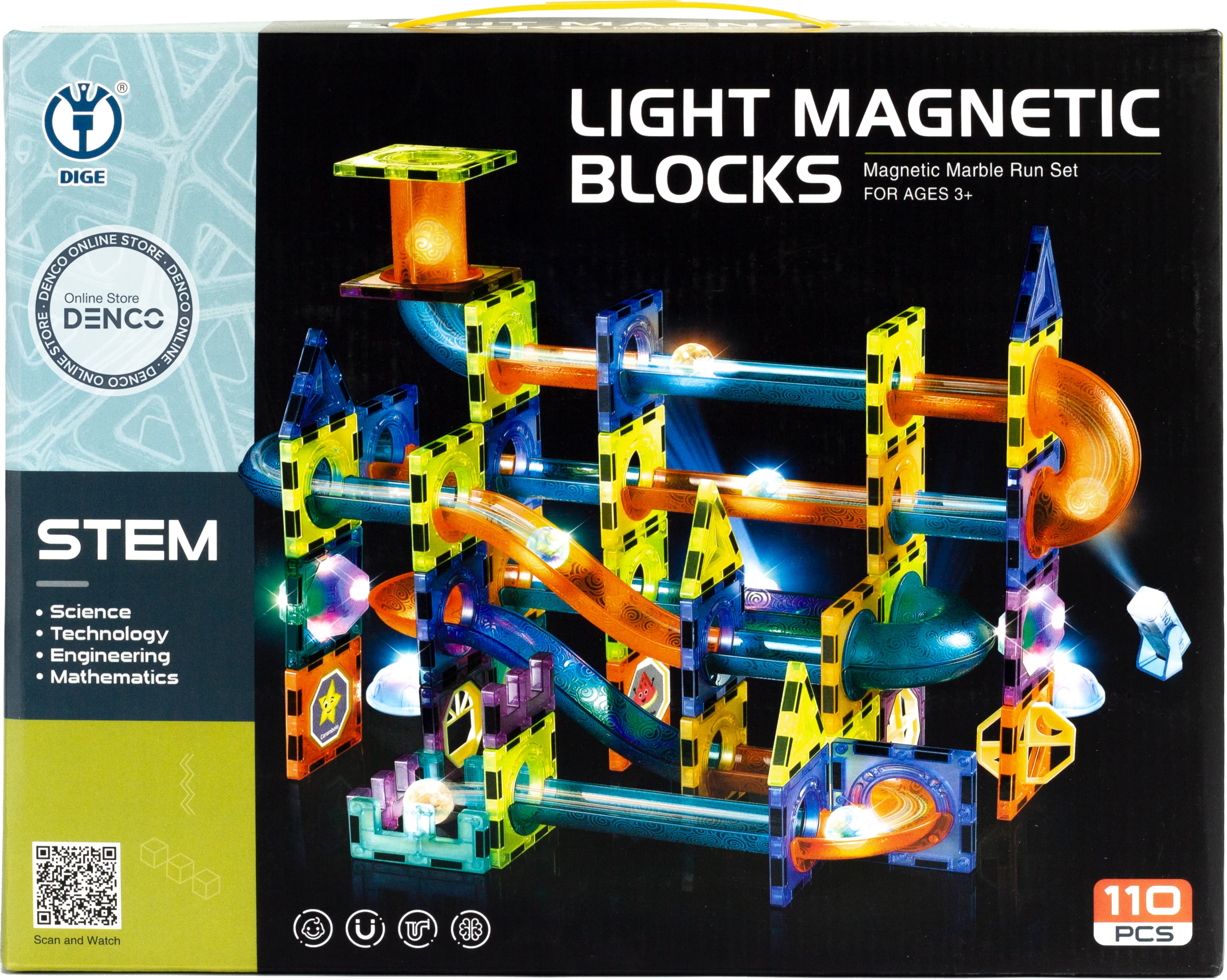 Конструктор магнитный со светом Magical Magnet «Светящийся Аттракцион» 2302 / 110 деталей