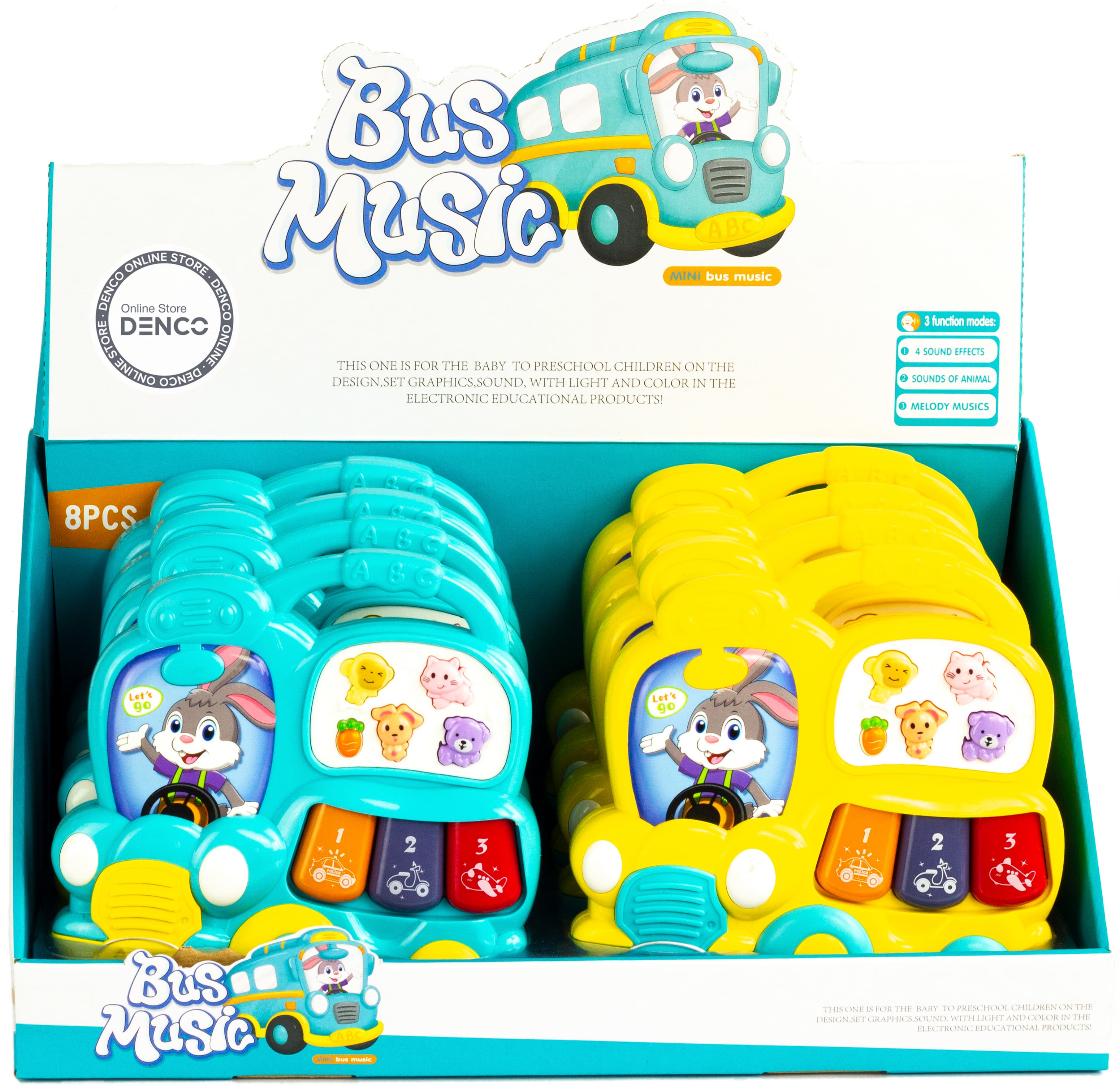 Игрушка музыкальная «Автобус-пианино» со светом и звуком 855-67А / Голубой
