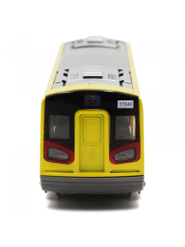Металлические вагоны Метро 1:43 Sonic City Subway 7040, 18 см. (открываются двери, звук, свет) / Желтый