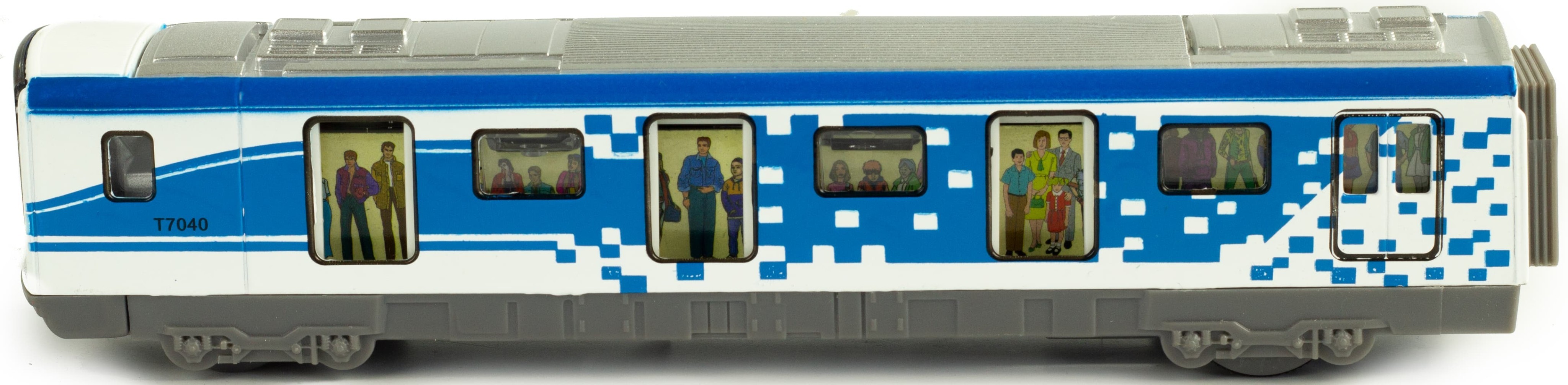 Металлические вагоны Метро 1:43 Sonic City Subway 7040, 18 см. (открываются двери, звук, свет) / Синий
