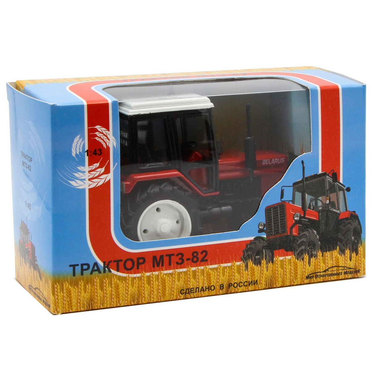 Металлический трактор Мир Отечественных Моделей 1:43 «МТЗ-82 (Беларус) Пожарная охрана» 160380 / Красный с черной кабиной
