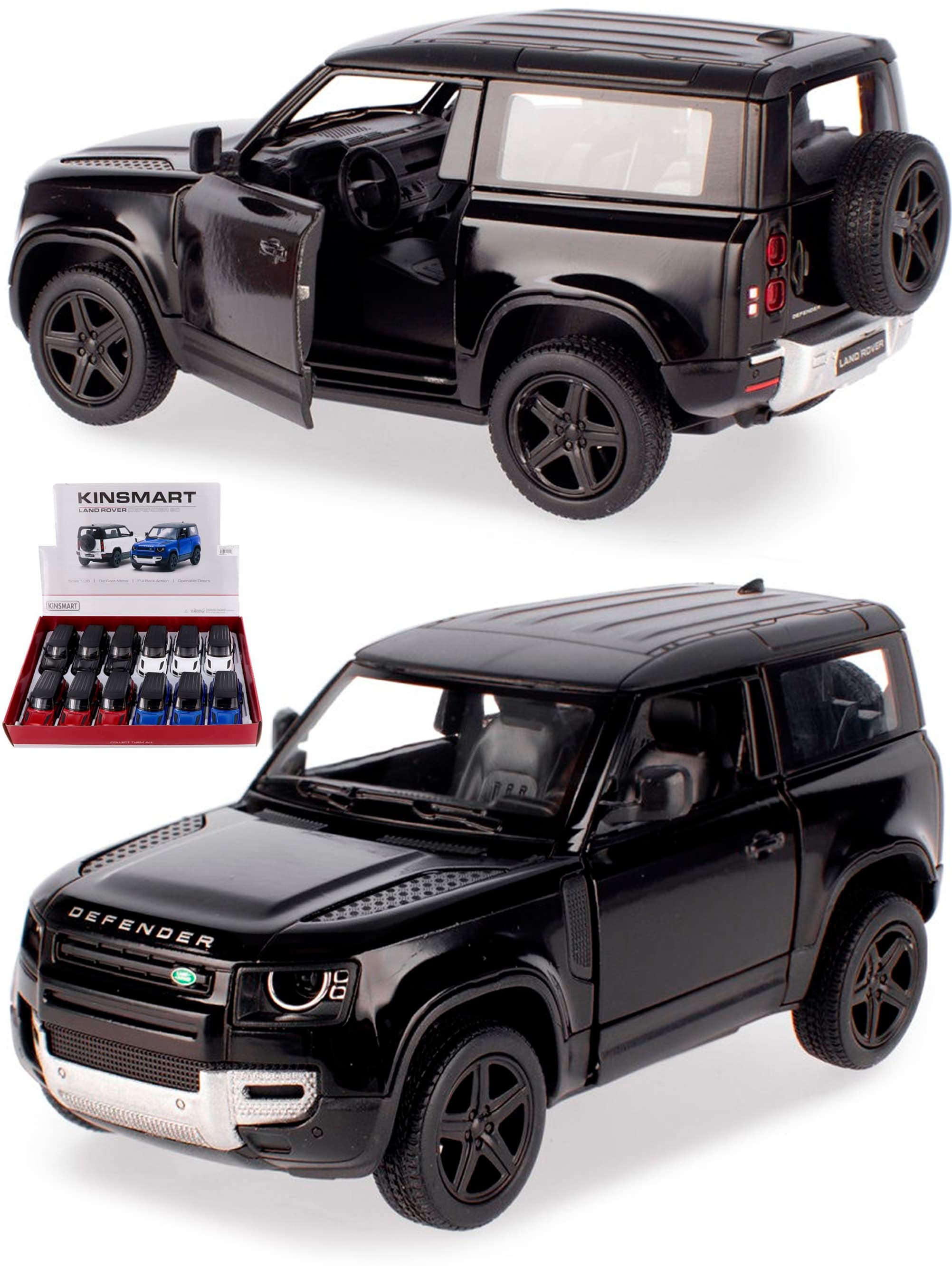 Металлическая машинка Kinsmart 1:36 «Land Rover Defender 90» KT5428D, инерционная / Черный