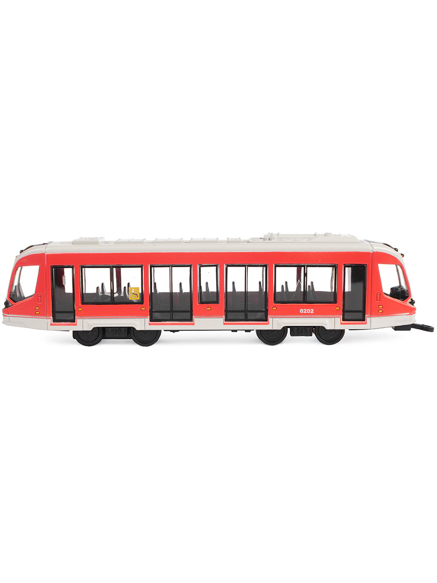 Металлический трамвай Play Smart 1:50 «Трамвай современный» 17,5 см. 6583D, инерционный / Красный