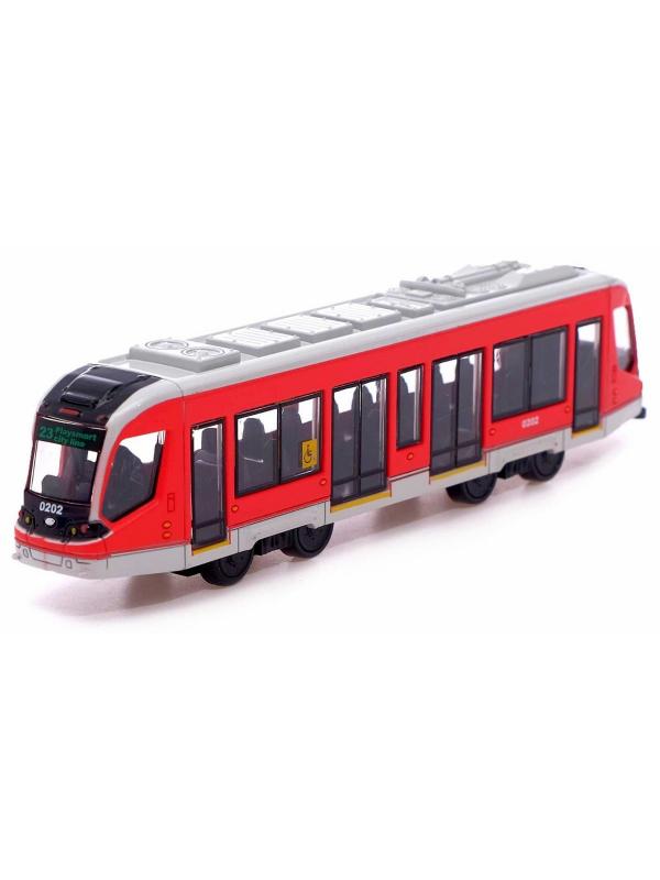 Металлический трамвай Play Smart 1:50 «Трамвай современный» 17,5 см. 6583D, инерционный / Красный