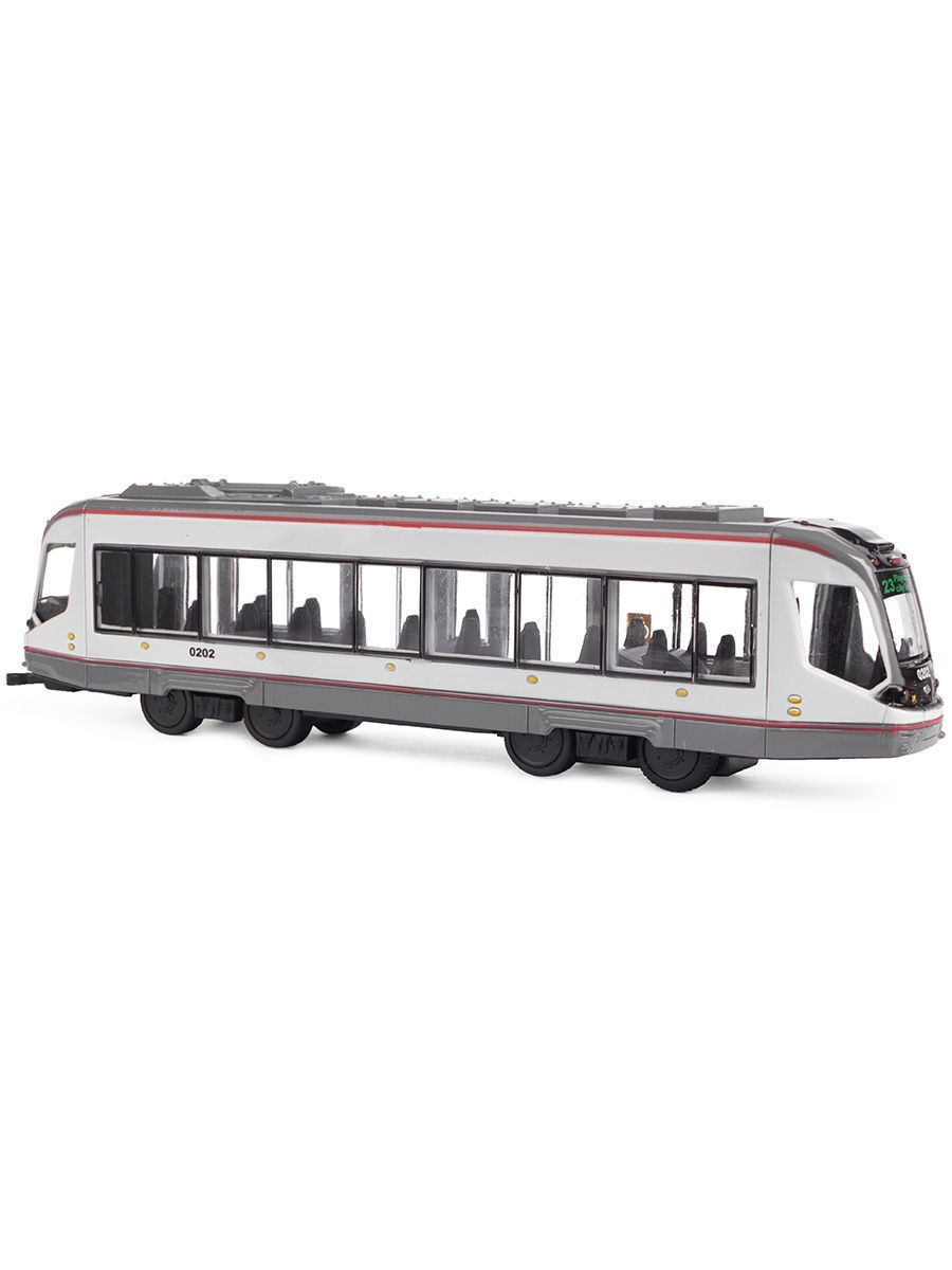 Металлический трамвай Play Smart 1:50 «Трамвай современный» 17,5 см. 6583D, инерционный / Серый