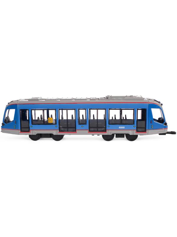 Металлический трамвай Play Smart 1:50 «Трамвай современный» 17,5 см. 6583D, инерционный / Синий