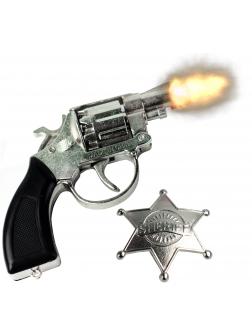Детский игрушечный Револьвер-пистолет со значком шерифа «Пугач» на 8 пистонов металлический / К303ВН