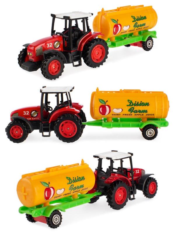 Машинка металлическая Green Farm «Трактор сельскохозяйственным с прицепом для перевозки молока» 402  / Оранжевый
