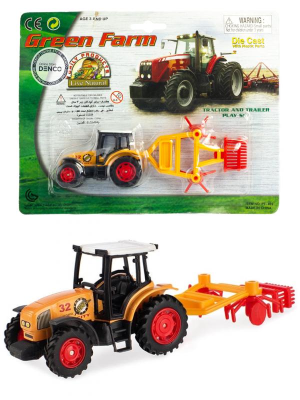 Машинка металлическая Green Farm «Трактор сельскохозяйственным с прицепом для вспахивания» 402  / Оранжевый