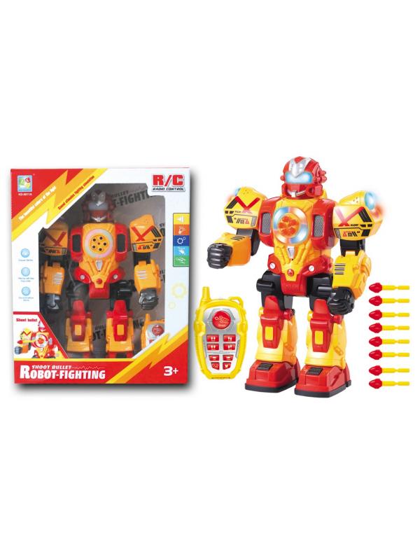 Стреляющий робот Красный на р/у ходит, свет+звук с пультом управления.