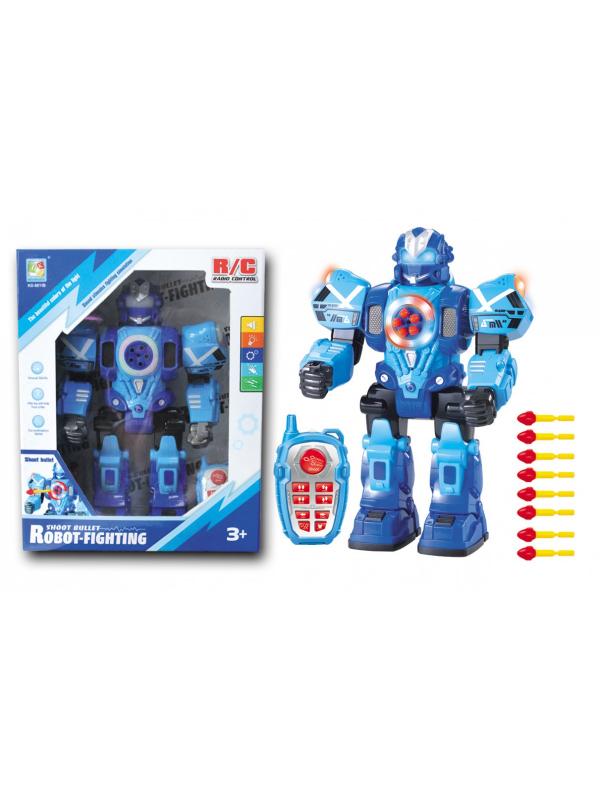 Стреляющий робот Синий на р/у ходит, свет+звук с пультом управления.