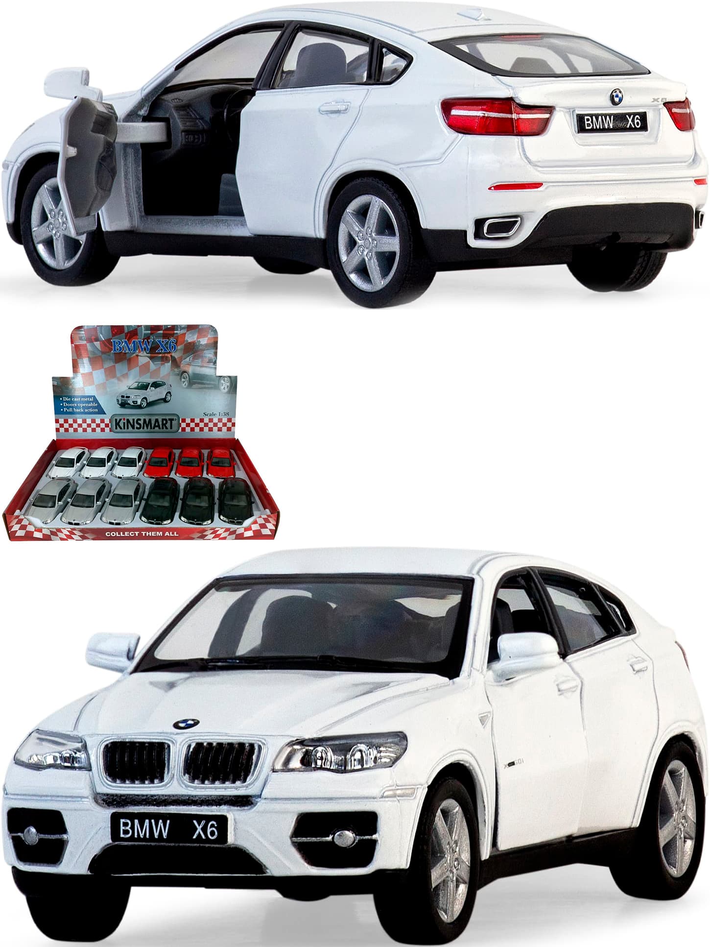 Металлическая машинка Kinsmart 1:38 «BMW X6» KT5336D, инерционная / Белый