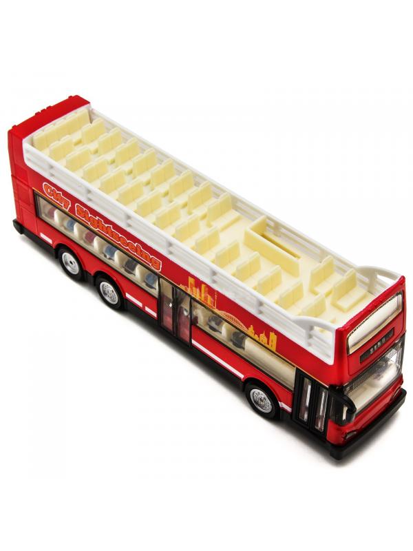 Металлическая машинка 1:66 «Автобус экскурсионный» А8150 инерционная, свет, звук / Красный