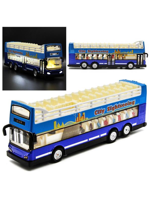 Металлическая машинка 1:66 «Автобус экскурсионный» А8150 инерционная, свет, звук / Синий