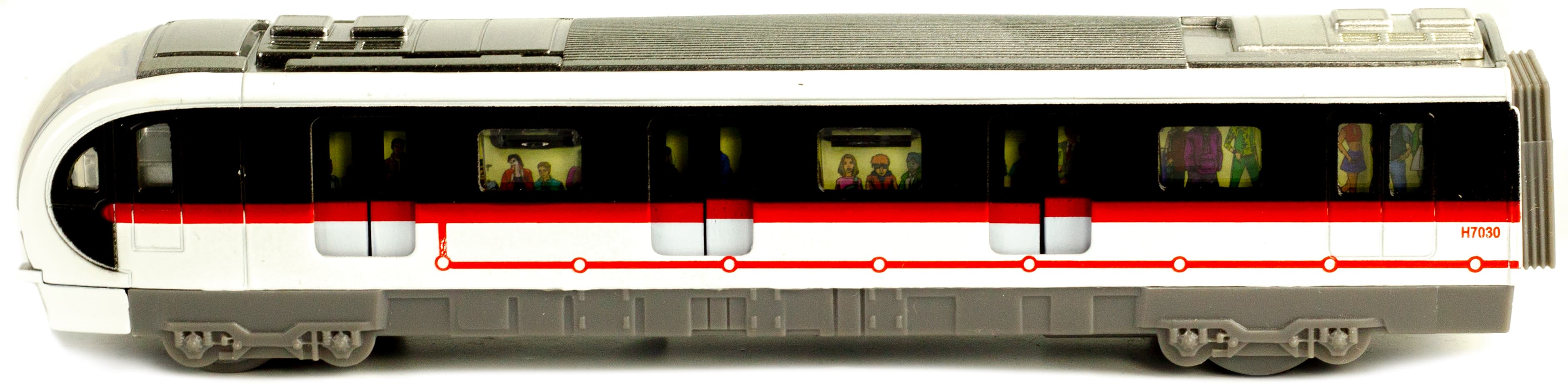 Металлический Метропоезд 1:43 Sonic City Subway 7030, 18,5 см. (открываются двери, звук, свет) / Микс