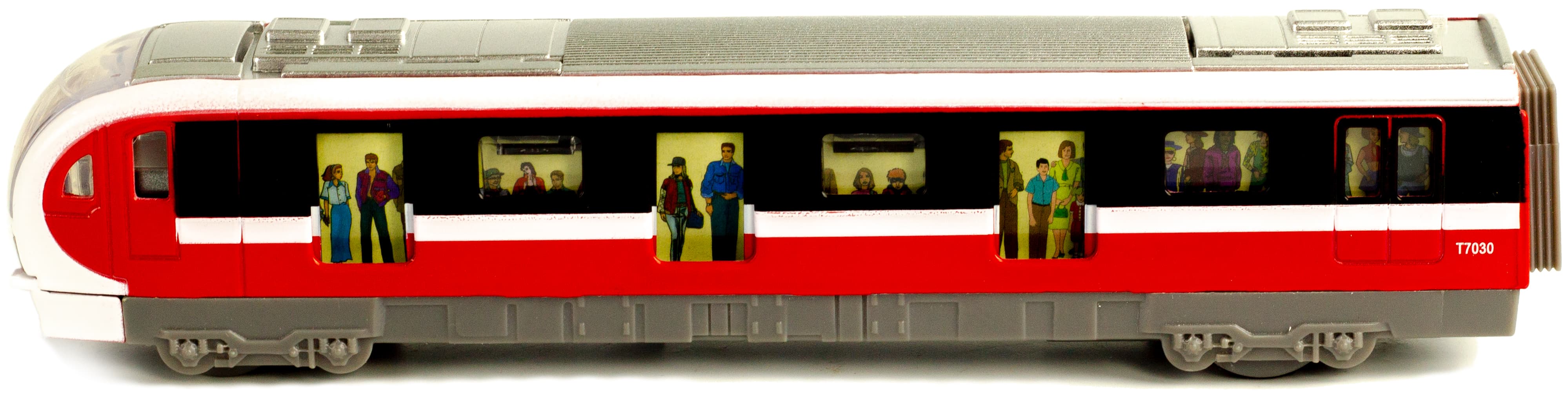 Металлический Метропоезд 1:43 Sonic City Subway 7030, 18,5 см. (открываются двери, звук, свет) / Красный