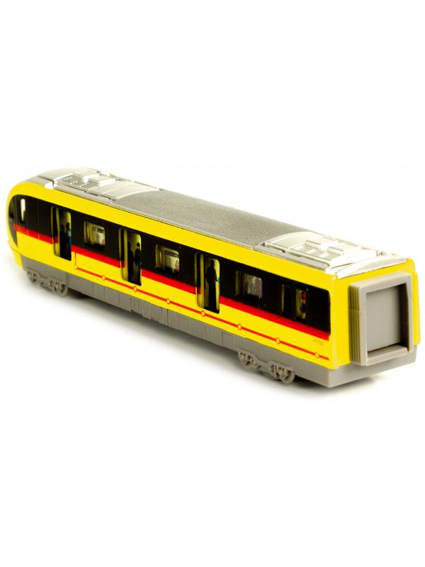Металлический Метропоезд 1:43 Sonic City Subway 7030, 18,5 см. (открываются двери, звук, свет) / Желтый