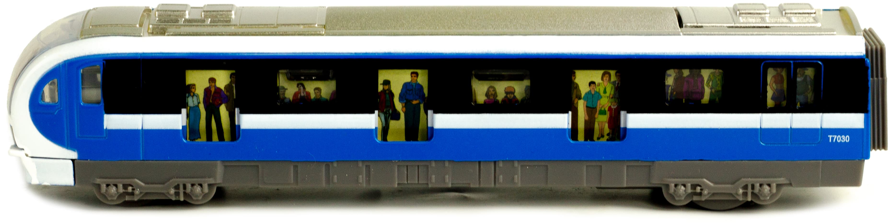 Металлический Метропоезд 1:43 Sonic City Subway 7030, 18,5 см. (открываются двери, звук, свет) / Синий