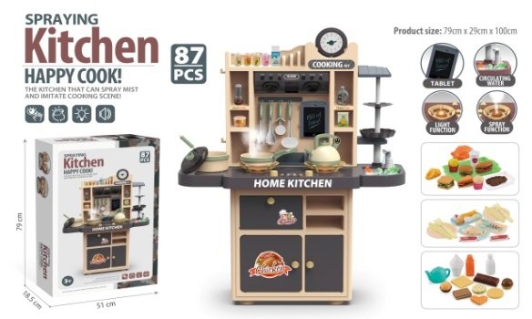 Детская кухня 100 см с водой, паром и со световыми, звуковыми эффектами 5745 / 87 предметов
