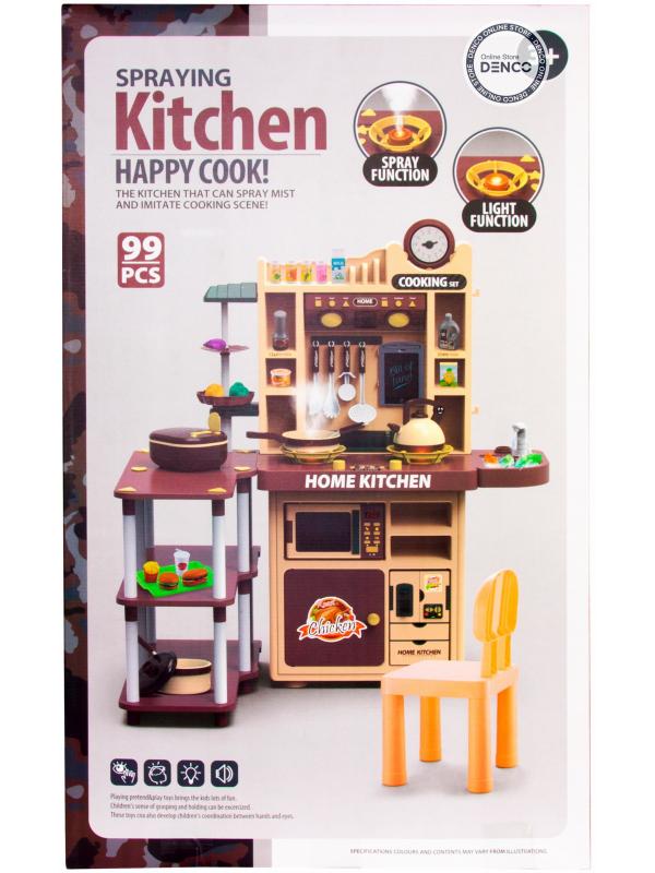 Детская игровая кухня «Home Kitchen» 5746, 99 предметов, высота 90 см. свет, звук, пар, бежит вода из крана