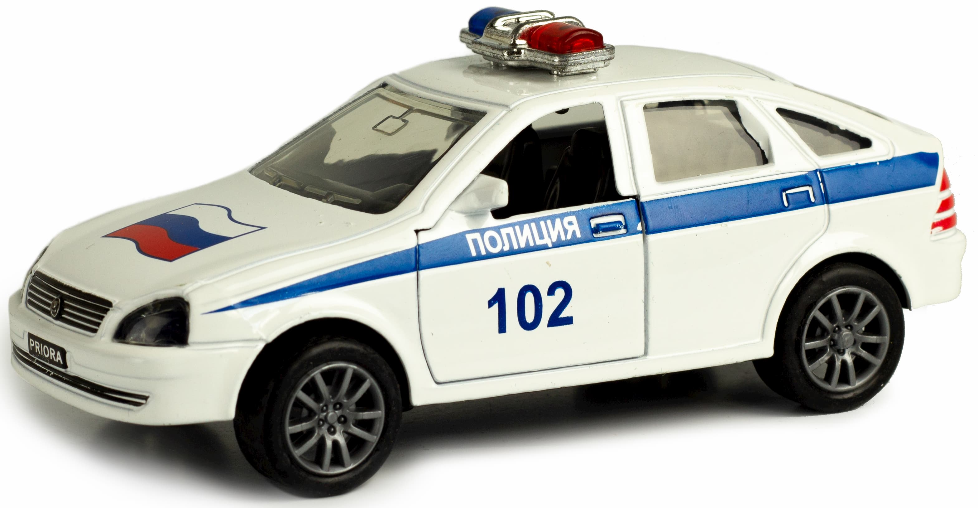 Металлическая машинка 1:43 «Priora: Полиция» 12 см. 836-B3B инерционная, двери, свет, звук / Белый
