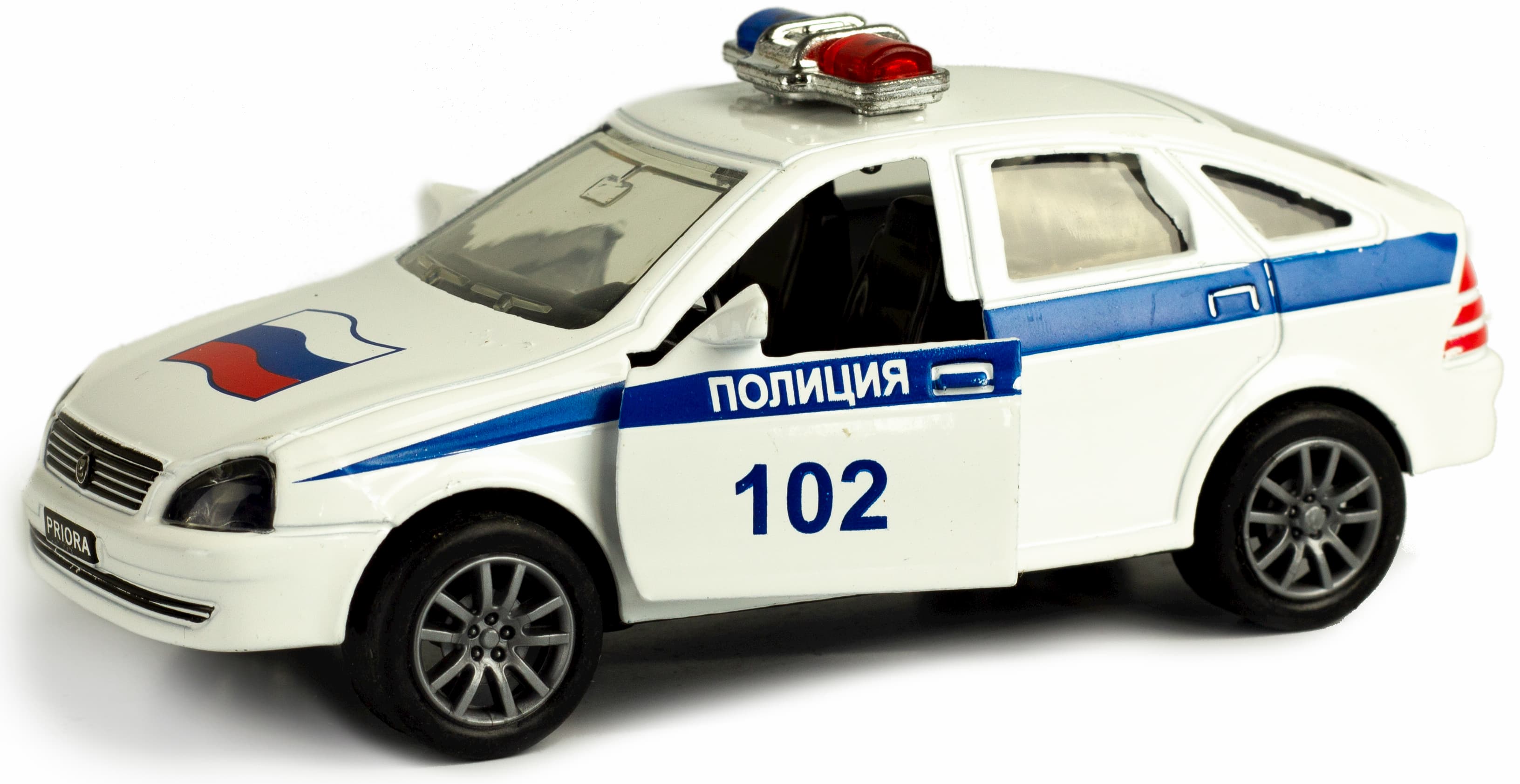Металлическая машинка 1:43 «Priora: Полиция» 12 см. 836-B3B инерционная, двери, свет, звук / Белый