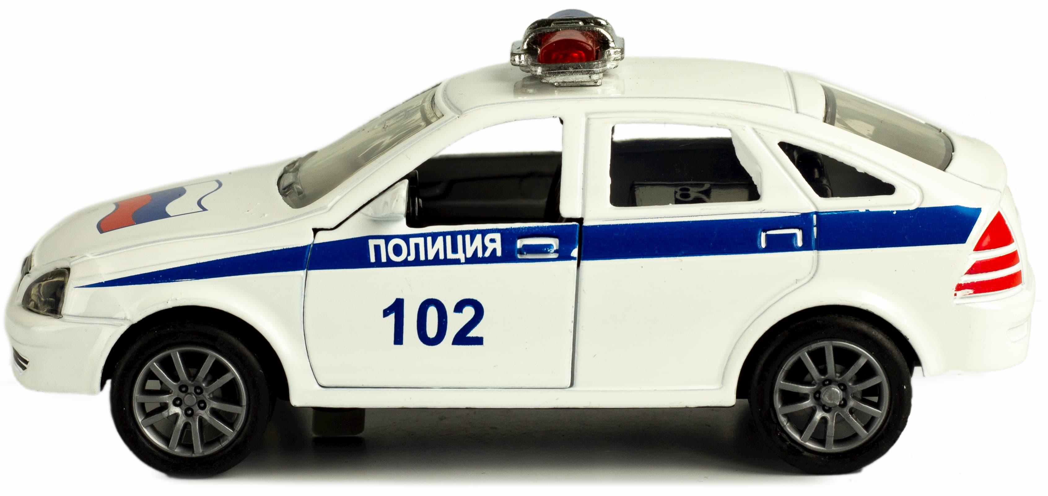 Металлическая машинка 1:43 «Priora: Полиция» 12 см. 836-B3B инерционная, двери, свет, звук / Белый
