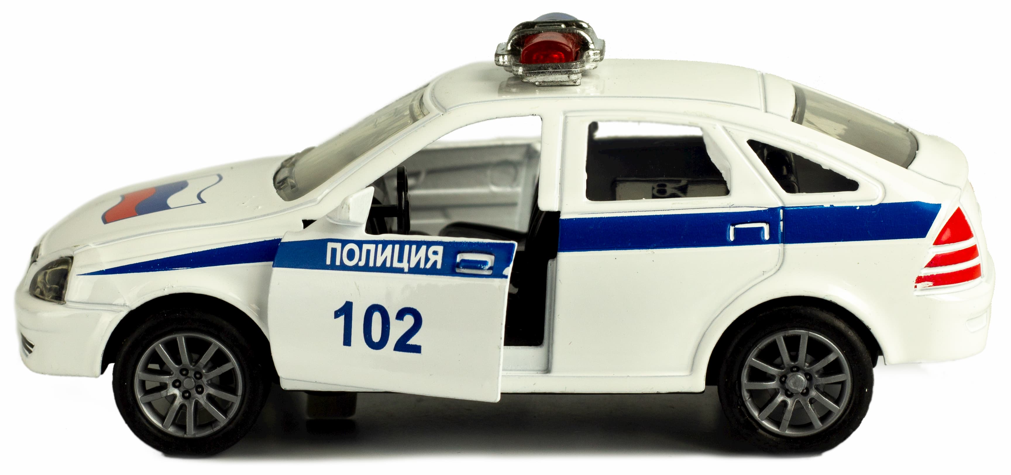 Металлическая машинка 1:43 «Priora: Полиция» 12 см. 836-B3B инерционная, двери, свет, звук / Белый