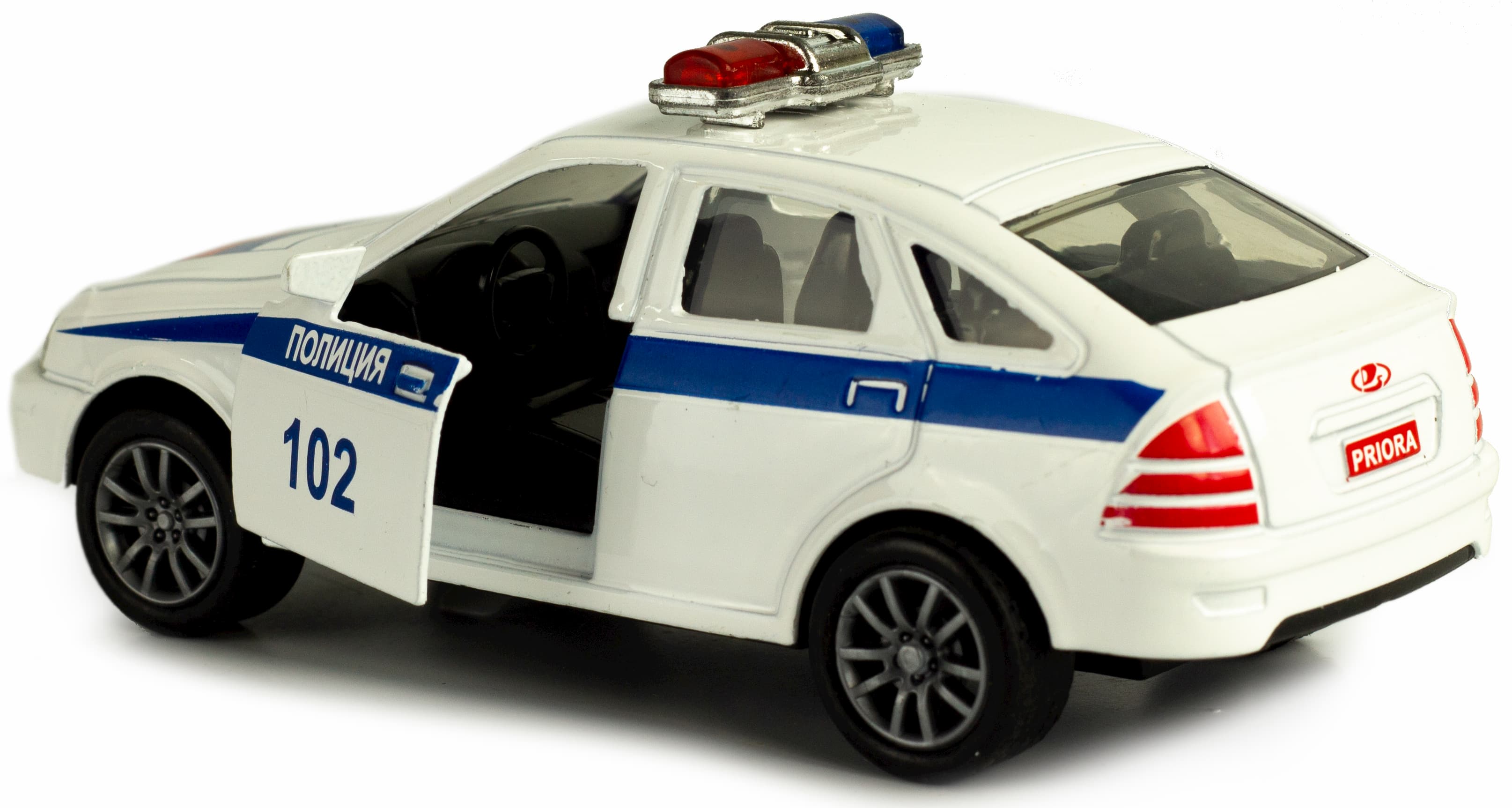 Металлическая машинка 1:43 «Priora: Полиция» 12 см. 836-B3B инерционная, двери, свет, звук / Белый
