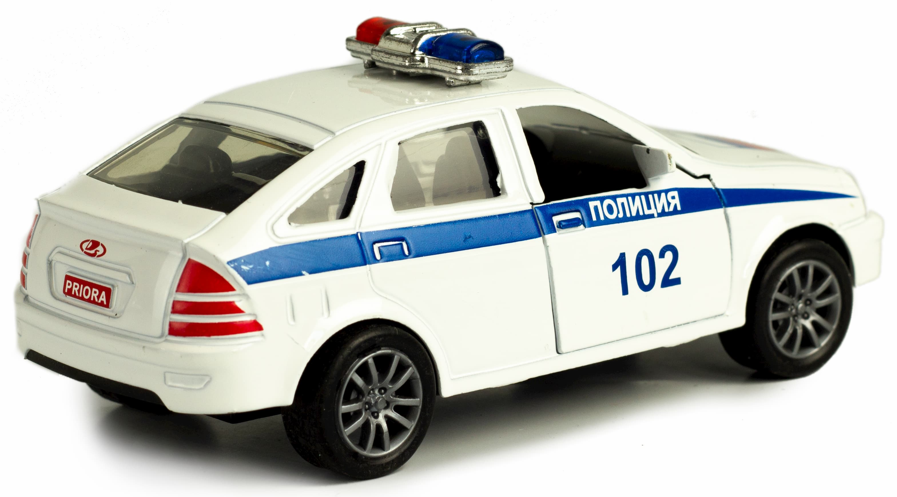 Металлическая машинка 1:43 «Priora: Полиция» 12 см. 836-B3B инерционная, двери, свет, звук / Белый