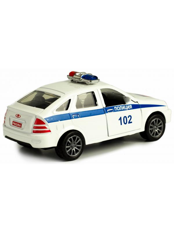 Металлическая машинка 1:43 «Priora: Полиция» 12 см. 836-B3B инерционная, двери, свет, звук / Белый