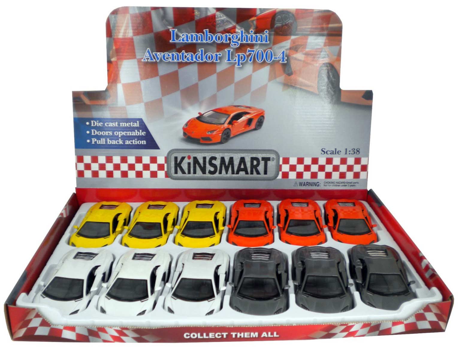 Металлическая машинка Kinsmart 1:38 «Lamborghini Aventador LP 700-4» KT5355D, инерционная / Желтый